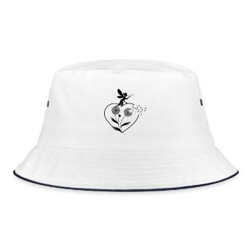 Schmetterlingdesign Pusteblumen Wiese Herzen Feen - Bucket Hat - Weiß/Navy - Vorne