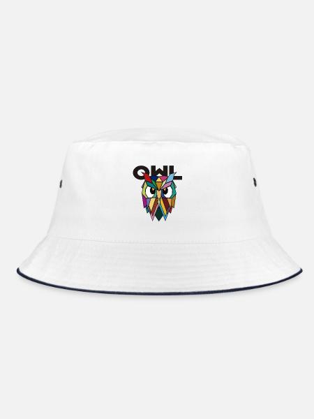 Mehrfarbige geometrische Eule - Bucket Hat - Weiß/Navy