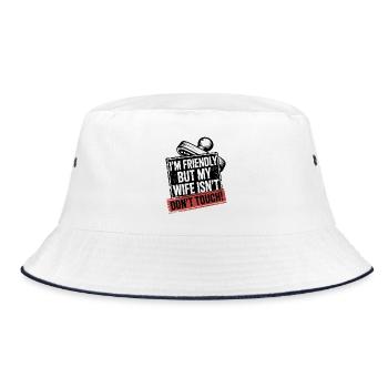 Freundlich, aber meine Frau ist nicht, nicht anfassen. - Bucket Hat - Weiß/Navy - Vorne