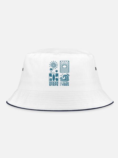 Sonnenuntergang am Ozean Muster - Bucket Hat - Weiß/Navy