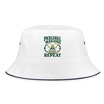  Pickleball Mahjong Wiederholung Schläger Fliesen - Bucket Hat - Weiß/Navy - Vorne