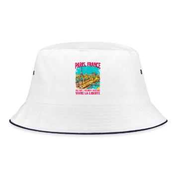 La Paris France Skyline Vintage Travel Poster - Bucket Hat - Weiß/Navy - Vorne