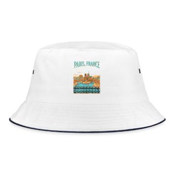 Paris France Notre Dame Retro Vintage - Bucket Hat - Weiß/Navy - Vorne