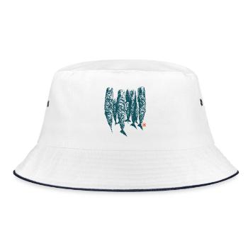 Schlafende Wale, Maori Wellen Tattoos - Bucket Hat - Weiß/Navy - Vorne
