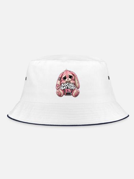 Kuschelhase Social Battery 1% - Bucket Hat - Weiß/Navy