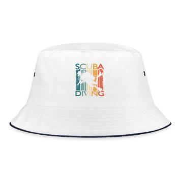 Retro Taucher SCUBA DIVING Für Schnorchler Taucher - Bucket Hat - Weiß/Navy - Vorne