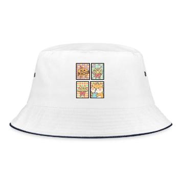 Cute Kawaii Animals and Fast Food Design Set - Bucket Hat - Weiß/Navy - Vorne