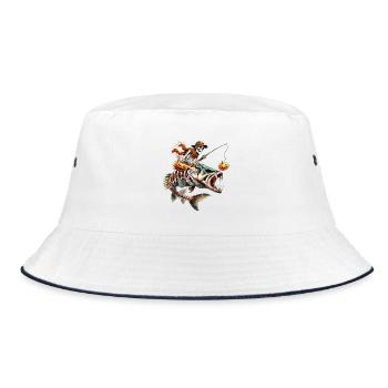 Skelettpirat auf Feuriger Monsterfisch - Bucket Hat - Weiß/Navy - Vorne