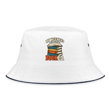 My Weekend Is Fully Booked – Bücher Retro - Bucket Hat - Weiß/Navy - Vorne