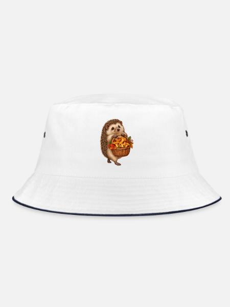 Igel beim Pilzsammeln - Bucket Hat - Weiß/Navy