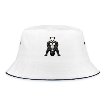 Panda Kettlebell Bodybuilder Fitness Cartoon - Bucket Hat - Weiß/Navy - Vorne