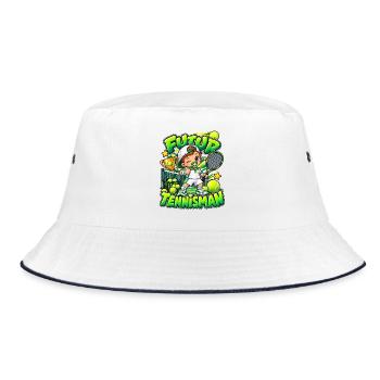 Zukünftiger Cartoon-Tennisspieler, Kindertennisspieler - Bucket Hat - Weiß/Navy - Vorne