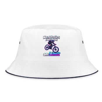 MTB – Wer nicht stürzt fährt nicht am Limit - Bucket Hat - Weiß/Navy - Vorne