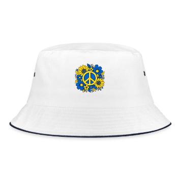 Ukraine Peace Zeichen mit Blumen Blau Gelb - Bucket Hat - Weiß/Navy - Vorne