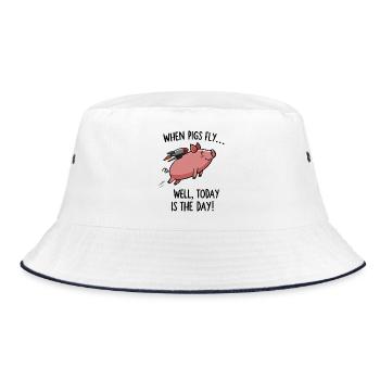 Schwein mit Rakete – Heute gehts los - Bucket Hat - Weiß/Navy - Vorne