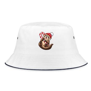 Süßer Otter mit Wintermütze & Zuckerstange - Bucket Hat - Weiß/Navy - Vorne