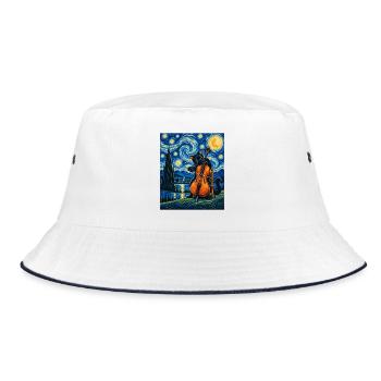 Sternennachtskatze spielt Cello – Cellist, Kunstliebhaber - Bucket Hat - Weiß/Navy - Vorne