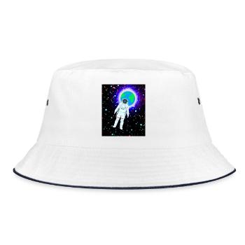 Astronaut im kosmischen Erdglanz - Bucket Hat - Weiß/Navy - Vorne