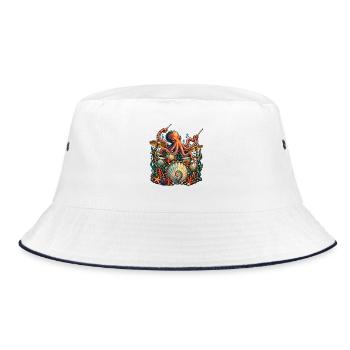 Oktopus Schlagzeuger Unterwasser Musik - Bucket Hat - Weiß/Navy - Vorne