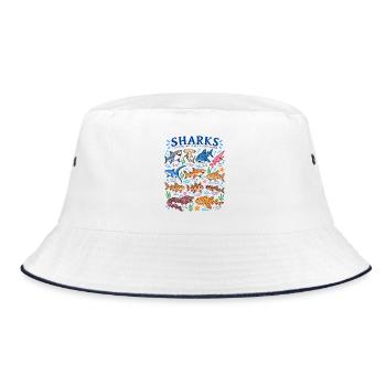 Haie Arten Lexikon Meeresbiologie Hai Illustration - Bucket Hat - Weiß/Navy - Vorne
