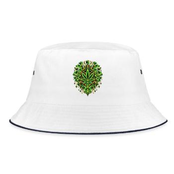 Grünes Cannabisblatt Mandala - Bucket Hat - Weiß/Navy - Vorne