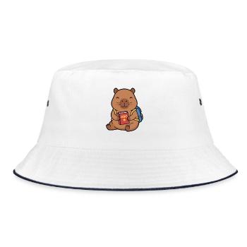 Niedliche Kapybara zurück in die Schule mit Rucksack - Bucket Hat - Weiß/Navy - Vorne
