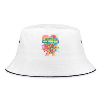 Kreativität statt Konformität - Bucket Hat - Weiß/Navy - Vorne