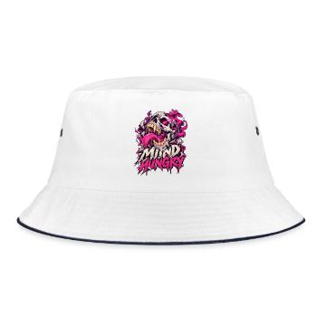 Mind Hunger Schädel in Pink Flammen - Bucket Hat - Weiß/Navy - Vorne