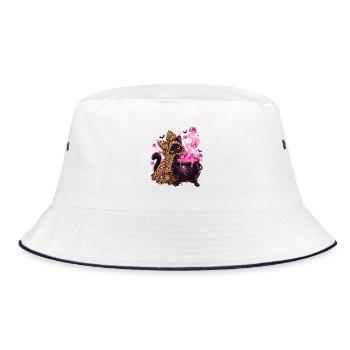 Leopardhexenkatze Pinkkessel - Bucket Hat - Weiß/Navy - Vorne