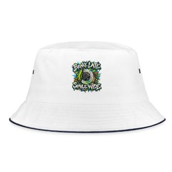 Bremse Zu Spät Graffiti Disk - Bucket Hat - Weiß/Navy - Vorne