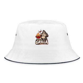 Grillen Grill-Gorilla Grilla Grillparty Sommer - Bucket Hat - Weiß/Navy - Vorne