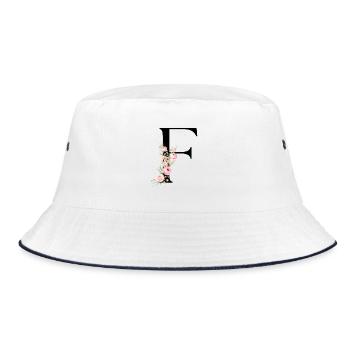 F Buchstabe Monogram Floral - Bucket Hat - Weiß/Navy - Vorne
