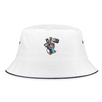 80er 90er Retro Technik & Gaming - Bucket Hat - Weiß/Navy - Vorne
