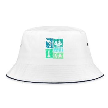 Retro Schachfiguren Für Schachspieler Schachbrett - Bucket Hat - Weiß/Navy - Vorne