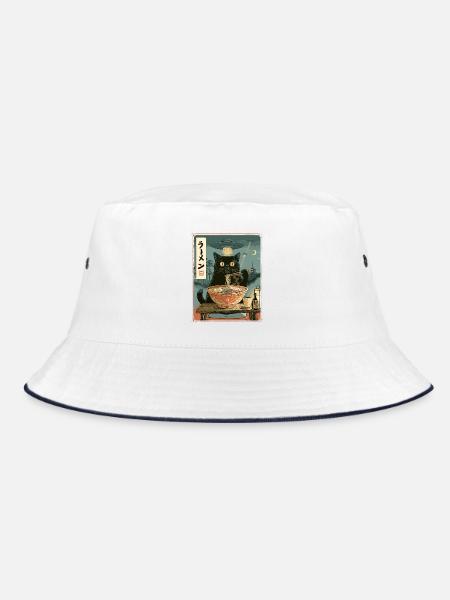 Katze, Ramen,UFO, Kawaii, Anime - Bucket Hat - Weiß/Navy