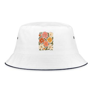 Retro Blumenmuster - Bucket Hat - Weiß/Navy - Vorne