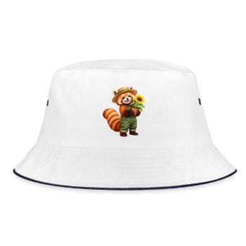 Roter Panda-Gärtner mit Sonnenblume - Bucket Hat - Weiß/Navy - Vorne