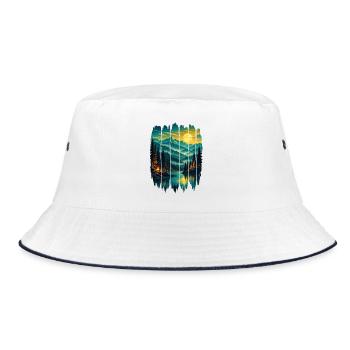 Sonnenbeschienene Kiefern am Mountain Lake - Bucket Hat - Weiß/Navy - Vorne