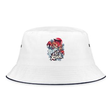 Let It Roar: Drachen und Torii - Bucket Hat - Weiß/Navy - Vorne
