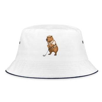 Capybara spielt Golf  - Bucket Hat - Weiß/Navy - Vorne