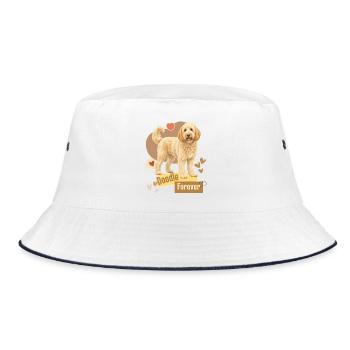 Doodle Hund Forever Herzchen - Bucket Hat - Weiß/Navy - Vorne