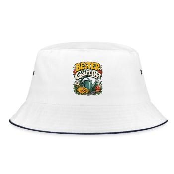 Bester Gärtner – Vintage Gartenfreude - Bucket Hat - Weiß/Navy - Vorne