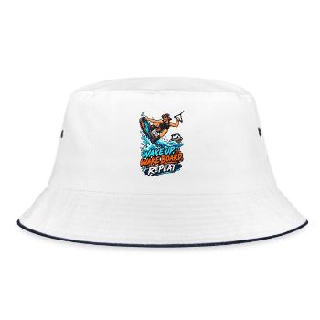 Wake Up Wakeboard Repeat Motiv - Bucket Hat - Weiß/Navy - Vorne