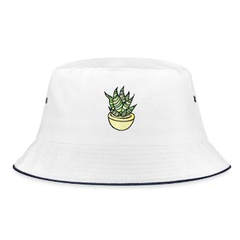Sukkulenten-Aquarelltopf - Bucket Hat - Weiß/Navy - Vorne