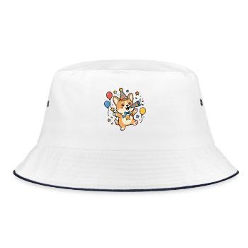 Süßes Corgi-Geburtstags-Hundeliebhaber-Geburtstagsparty-Outfit - Bucket Hat - Weiß/Navy - Vorne
