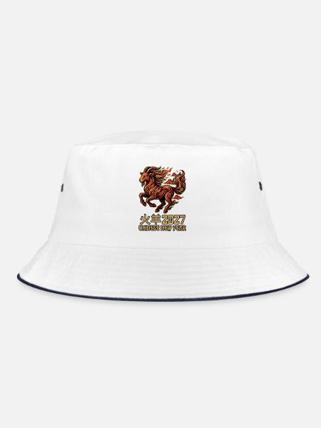 chinesisches neues Jahr 2027 Jahr der Ziege - Bucket Hat - Weiß/Navy