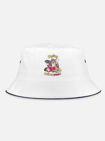 Menopause Katze - Bucket Hat - Weiß/Navy