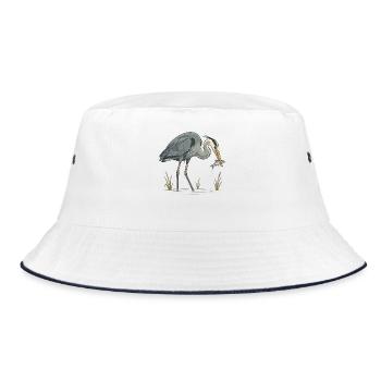 Blaureiher beim Fischfang - Bucket Hat - Weiß/Navy - Vorne