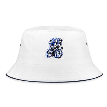 Blauer Sprint Radfahrer Grafik - Bucket Hat - Weiß/Navy - Vorne