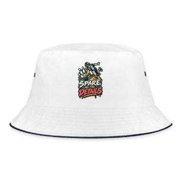 Spare mir die Details – Bowling Cartoon - Bucket Hat - Weiß/Navy - Vorne